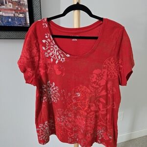 St. John's Bay Red Short-Sleeve Scoop Neck Tee with Silver Floral Accents